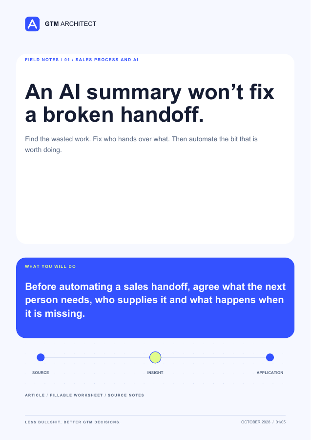 Cover of topic pack 01: An AI summary won’t fix a broken handoff.